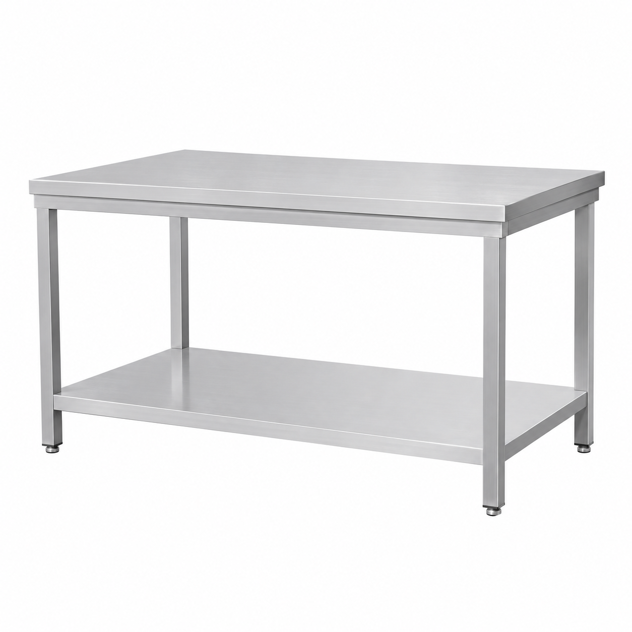 Masa centrala din inox, blat din tabla, inox AISI304, polita inferioara AISI201, constuctie demontabila, dimensiuni 1400x700x850mm