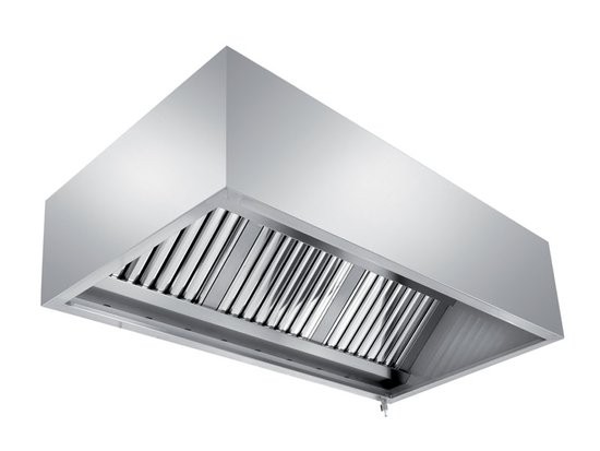 Hota profesionala cubica, centrala, din inox, cu 12 filtre, putere aspiranta 11100mc/h
