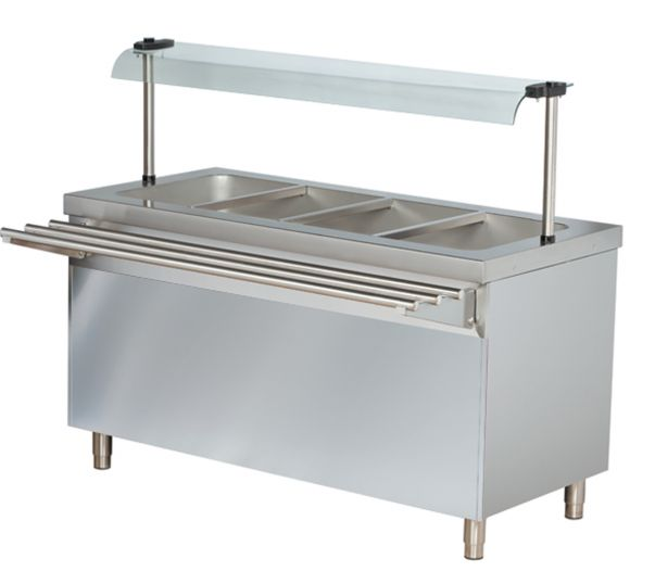 Masa calda bain-marie, capacitate 5xGN1/1, dulap cald cu polita intermediara, structura din inox