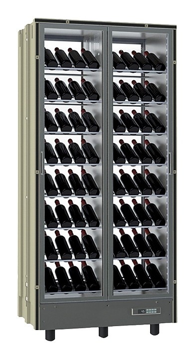 Vitrina verticala pentru vinuri, capacitate 112 sticle, asezate inclinat, iluminata cu LED, putere 360W