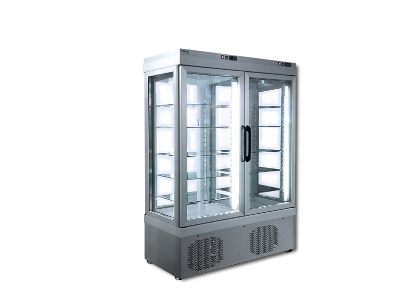 Vitrina verticala dubla pentru produse refrigerate, capacitate 935lt, temperatura +2°C/+10°C, putere 800W