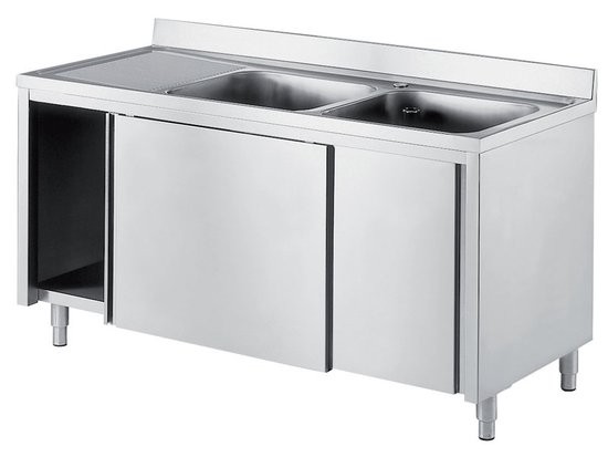 Spalator, cu 2 cuve, picurator pe stanga, dulap cu deschidere pe o parte, cuve antifonate, orificiu pentru baterie, dimensiune (LxlxH mm): 1900x700x850
