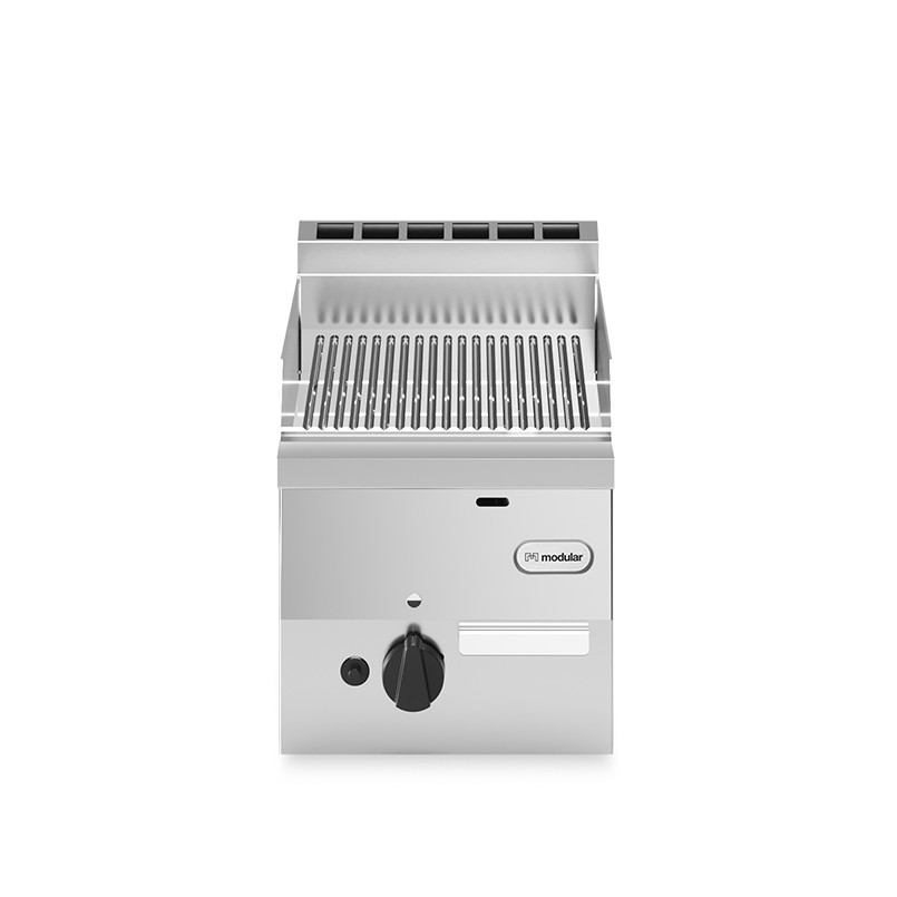 Fry top, alimentare gaz, suprafata striata cromata,plan din inox AISI304 cu grosime 8/10mm, putere totala gaz 5200W
