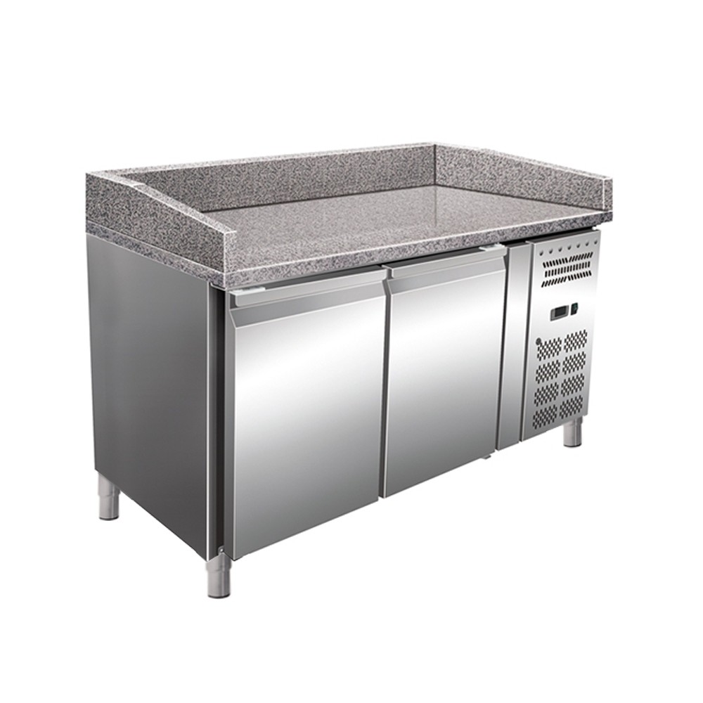 Banc refrigerat pentru pizza, cu 2 usi, blat de lucru din granit, capacitate 428 litri, temperatura de lucru +2°C/+8°C