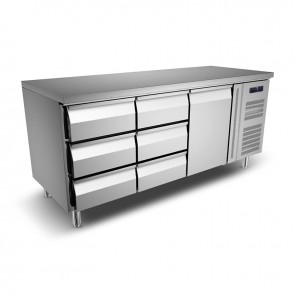 Masa rece cu 6 sertare volum 465 litri, capacitate neta 465 litri, temperatura de lucru -2°C/+8°C, putere 208 W