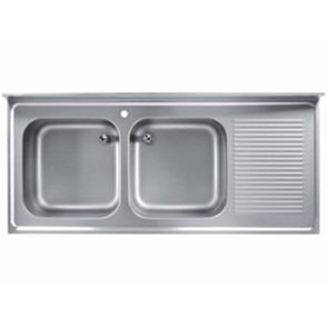 Spalator cu 2 cuve, picurator pe dreapta si inaltator la perete, inox, picioare reglabile, dimensiuni externe 1500x600x850h mm