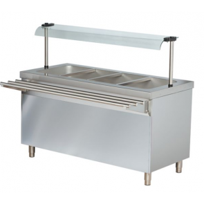 Masa calda bain-marie, capacitate 4xGN1/1, structura din inox, dulap deschis, control cu termostat