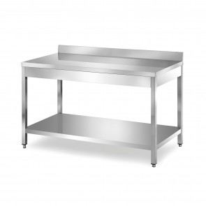 Masa adosata din inox, inaltator la perete, blat din tabla, inox AISI304, polita inferioara AISI201, constructie demontabila, dimensiuni 1200x700x850mm