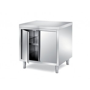 Masa de lucru cu 2 usi batante, polita intermediara, inox, dimensiuni 800x800x850h mm