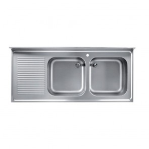 Spalator cu 2 cuve, picurator pe stanga si inaltator la perete, orificiu pentru baterie, picioare reglabile, inox, dimensiuni externe 1800x700x850h mm