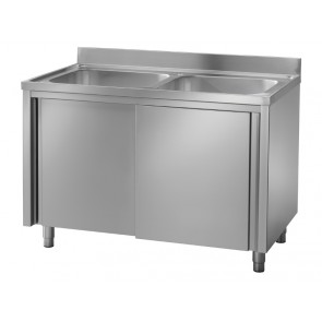 Spalator, cu 2 cuve, dulap cu deschidere pe o parte, inox, usi glisante, cuve antifonate, orificiu pentru baterie, dimensiune (LxlxH mm): 1300x700x850