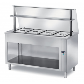 Masa calda self-service, capacitate 4xGN1/1, h 200, baza deschisa, geam curb, structura din inox