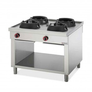 Wok cu 4 arzatoare, alimentare gaz,  4 arzatoare (2x12000W+1x18000W+1x12000W cu grilaj inox)