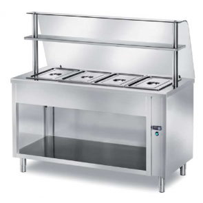 Masa calda self-service, capacitate 3xGN1/1, h 200, baza deschisa, geam curb, inox