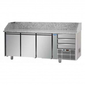 Banc de pizza, cu 3 usi si 3 sertare, capacitate 460 litri, temperatura de lucru 0°C/+10°C