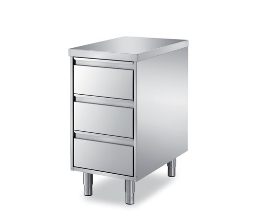 Caseta gastro-norm, cu 3 sertare, fara plan, inox, dimensiune (LxlxH mm): 640x690x810