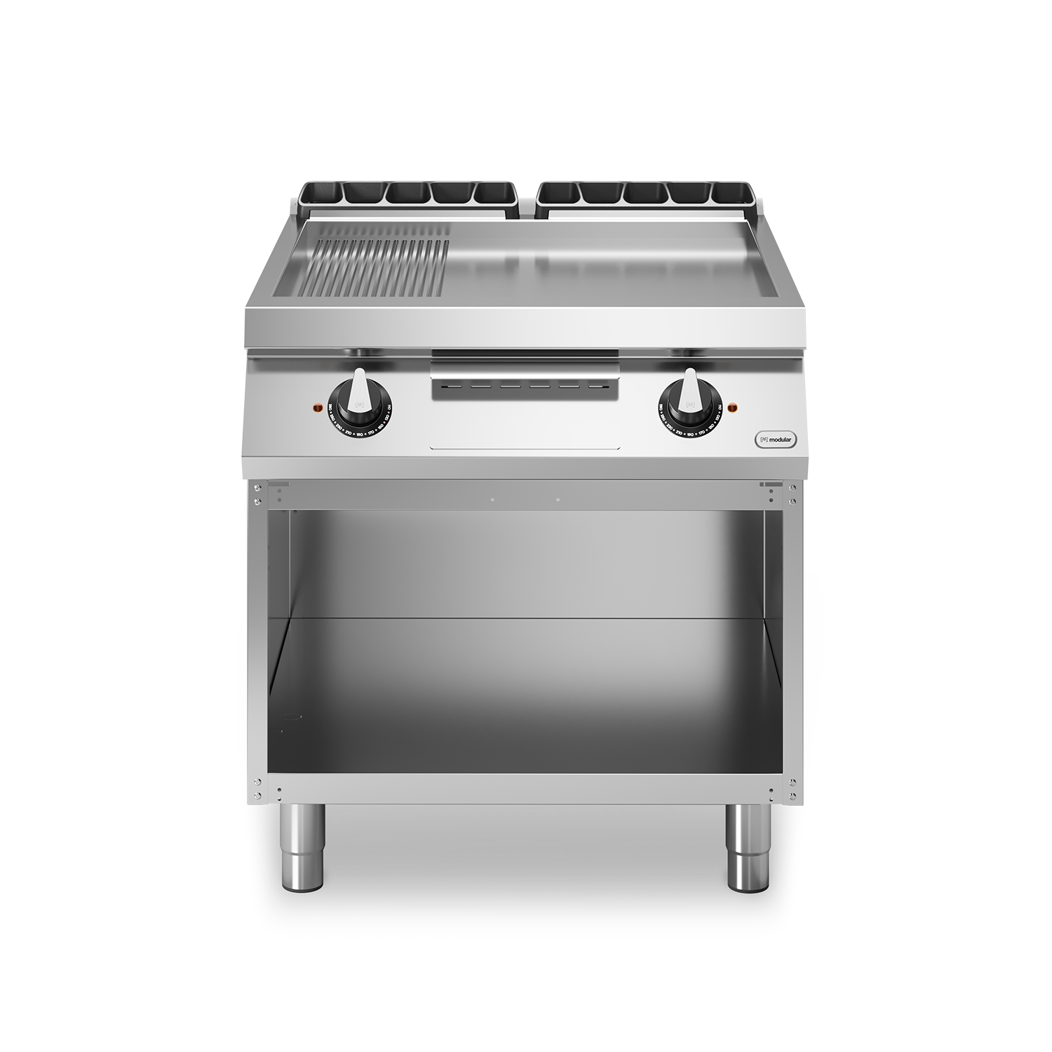 Fry top, electric, suprafata cromata 2/3 neteda - 1/3 striata, baza deschisa, putere 15000W