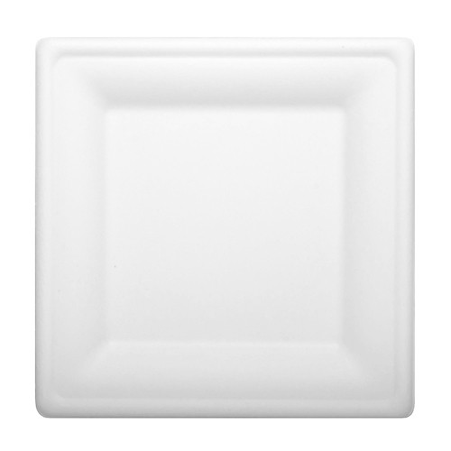 Set 50 farfurii, patrate, 200x200mm, culoare alba, fabricate din trestie de zahar