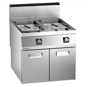 Friteuza dubla, alimentare cu gaz, 2 cuve, alimentare 220 V, dimensiune 800x920x750