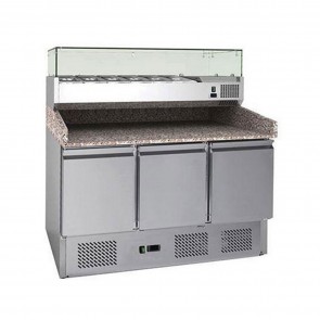 Banc de pizza cu vitrina de ingrediente, capacitate 400litri, temperatura de lucru +2°C/+8°C, inox