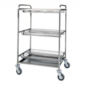 Carucior cu 3 planuri, inox, 4 roti pivotante