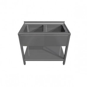 Spalator, cu 2 cuve, inaltator la perete de 100mm, polita intermediara, din inox AISI304, orificiu pentru baterie, picioare reglabile, dimensiuni cuva 400x500x250mm, dimensiune (LxlxH mm): 1000x700x850