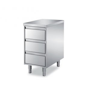 Caseta gastro-norm, cu 3 sertare, fara plan, inox, dimensiune (LxlxH mm): 640x690x810