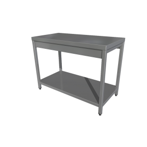 Masa centrala, inox, cu polita inferioara, blat din tabla inox AISI304 rigidizat cu PAL, dimensiuni 2000x700x850mm