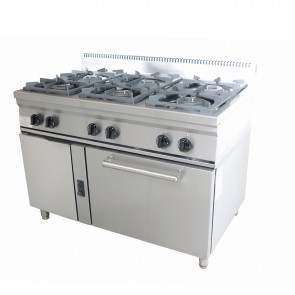 Masina de gatit alimentare gaz,  6 ochiuri si cuptor GN2/1, putere 6x5500W, putere cuptor 8000W, greutate 70kg